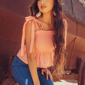 Herencia Collection Pink Bow Tie Top